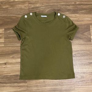 Green short sleeve Zara shirt with metallic buttons